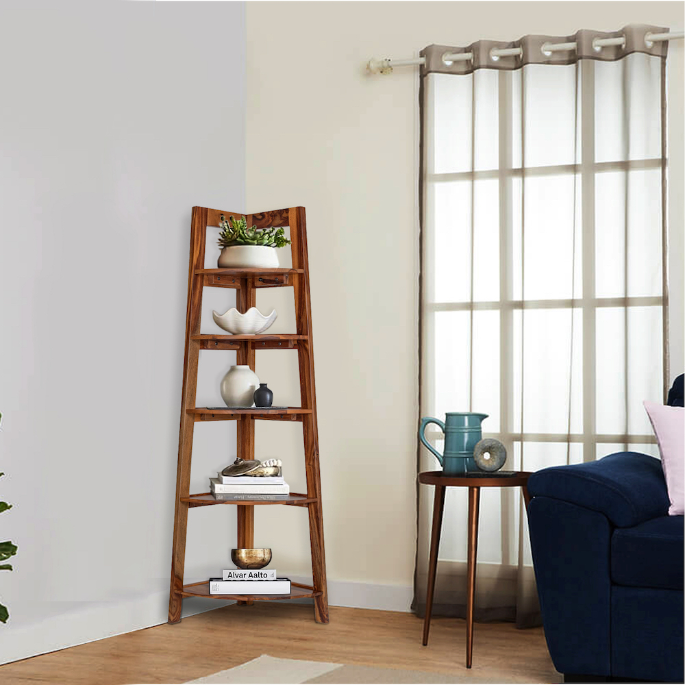 Wakefit Strand Corner Sheesham Wood Bookshelf
